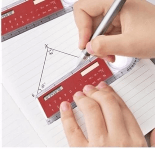 Mini Ruler with Solar Calculator & Magnifying Glass - 10cm Multifunctional (Red)