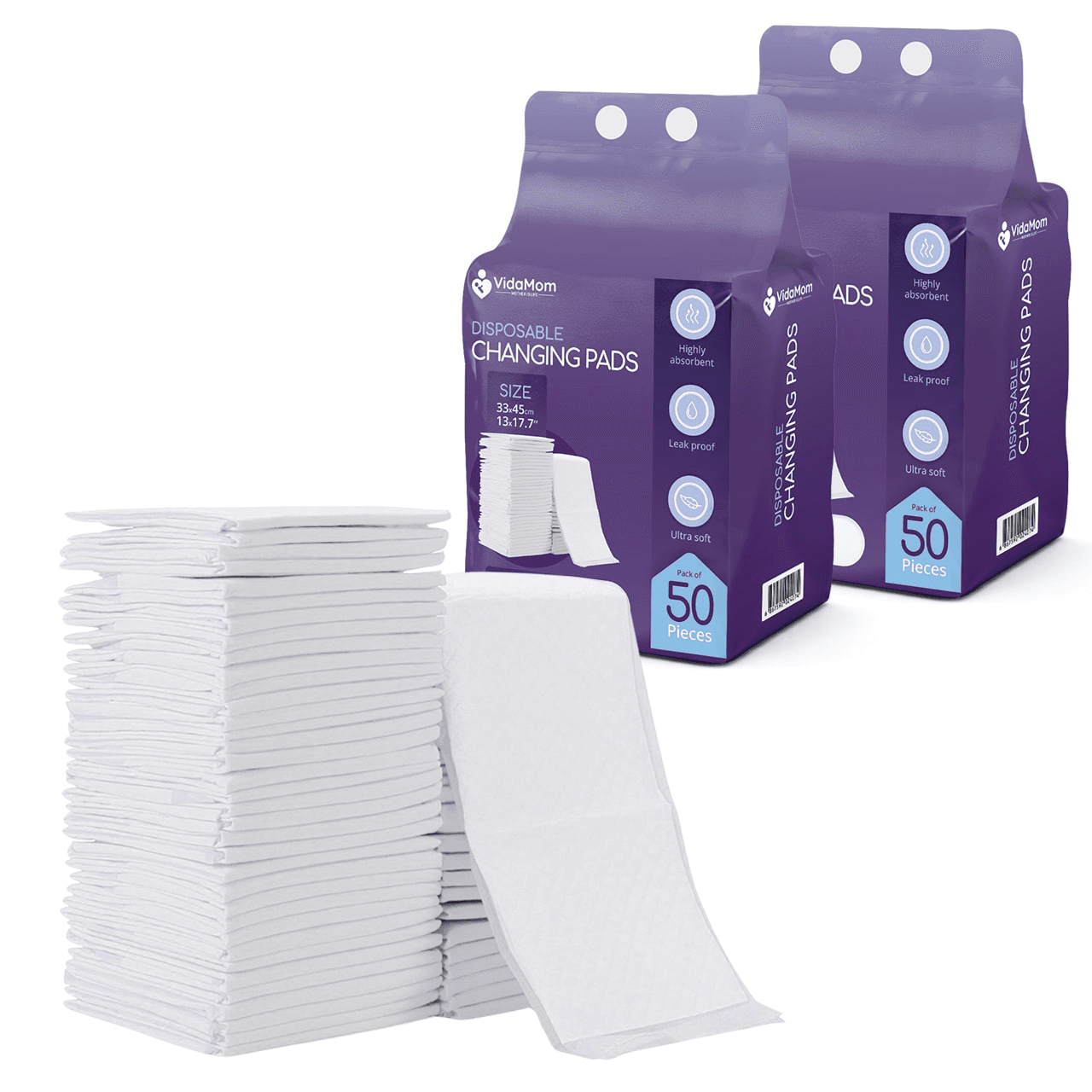 Disposable Diaper Changing Mats - Pack of 100 pcs By VidaMom, White