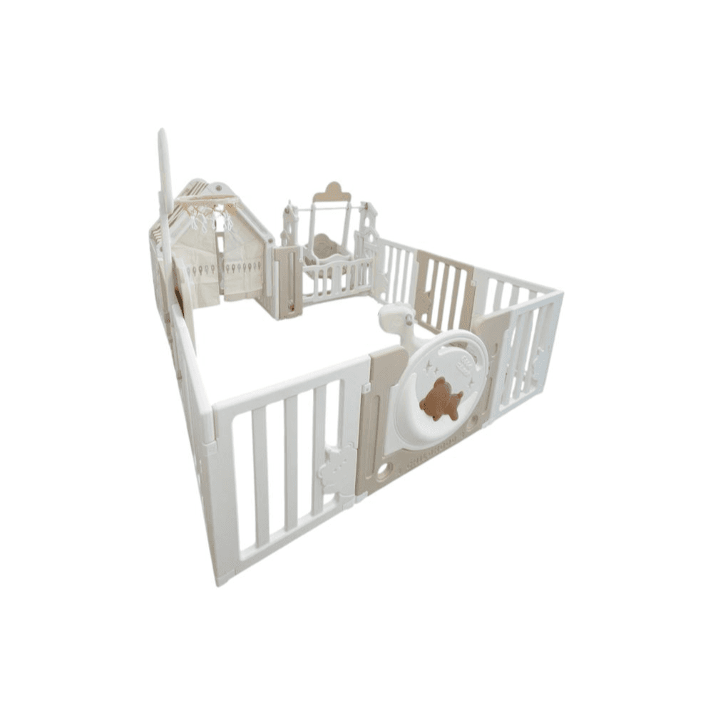 Bear Moon Playpen (no mat) - Drawing Board + Basketball Hoop + Small House + Swing + Rocking Horse + Moon Light 