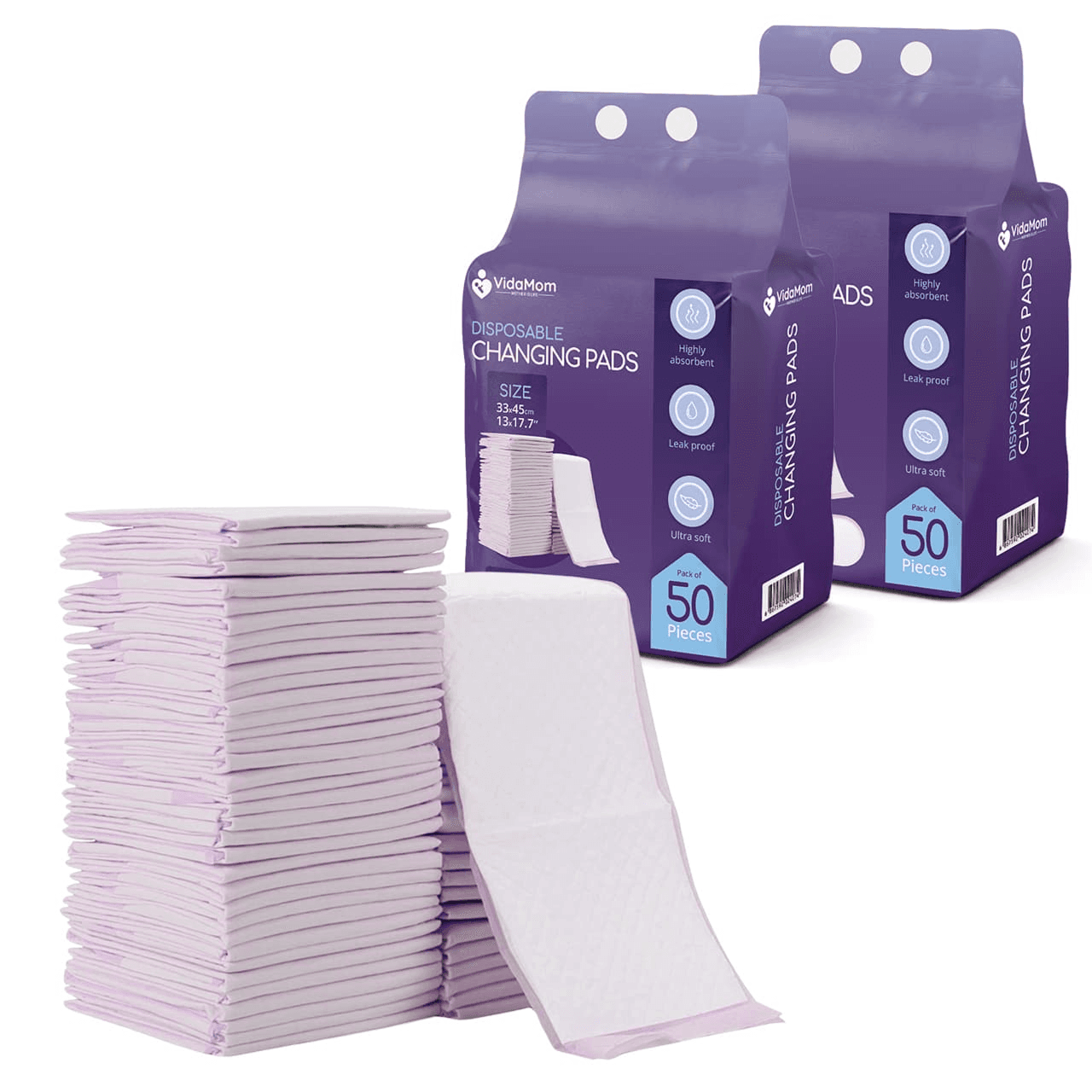 Disposable Diaper Changing Mats - Pack of 100 pcs By VidaMom, Pink