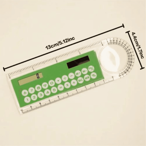Mini Ruler with Solar Calculator & Magnifying Glass - 10cm Multifunctional (Red)