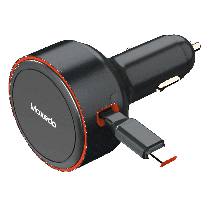 Moxedo 60W Ultra-Fast Car Charger with Built-in Retractable USB-C Cable and USB-C Port