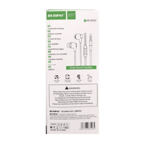 RECRSI - STEREO WIRE CONTROLLED EARPHONES (EP-E037) (White)