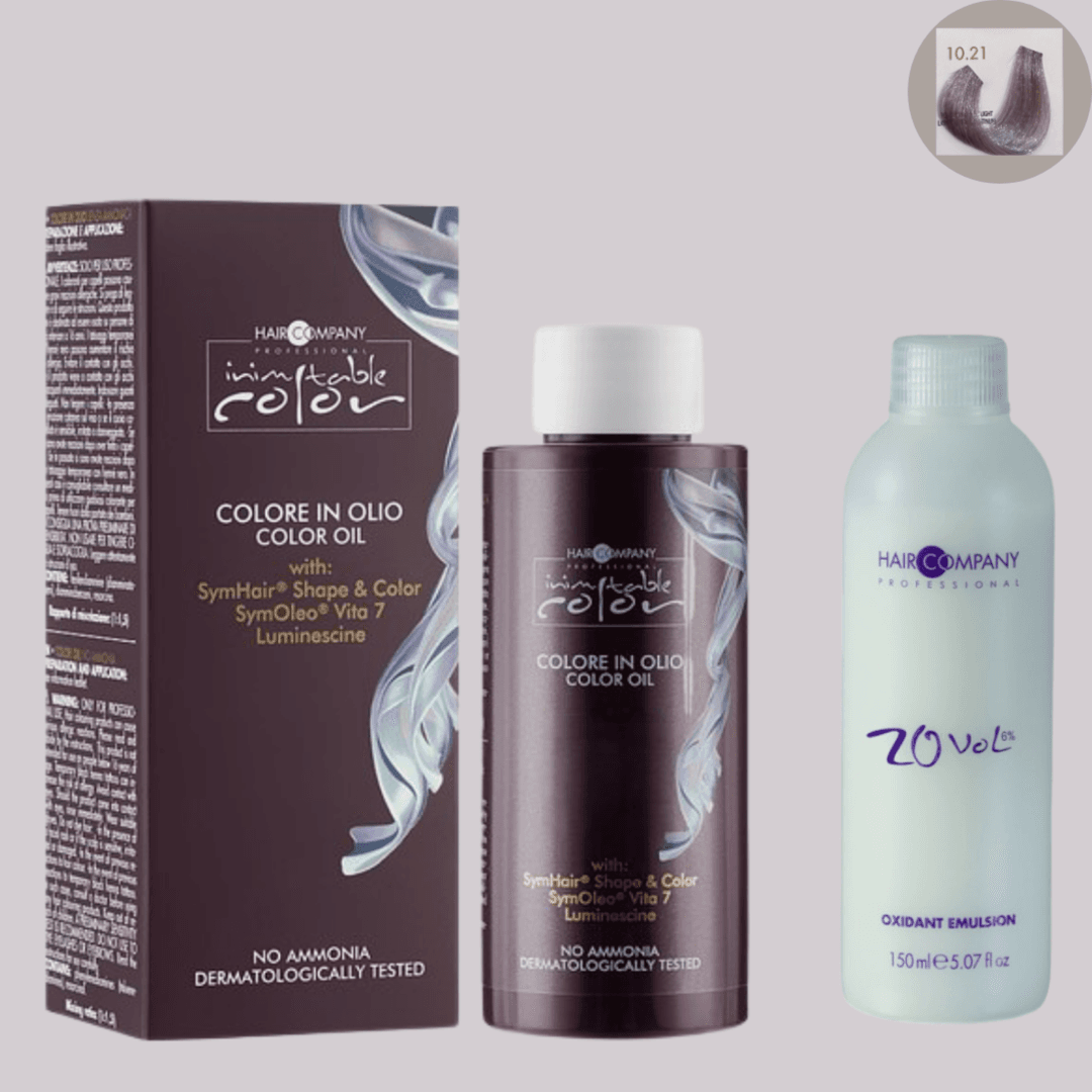 زيت تلوين الشعر Inimitable Color Oil من Hair Company 10.21 Light Platinum Amethyst 100ml LB13146 + 20 Vol. (6%) مستحلب مؤكسد