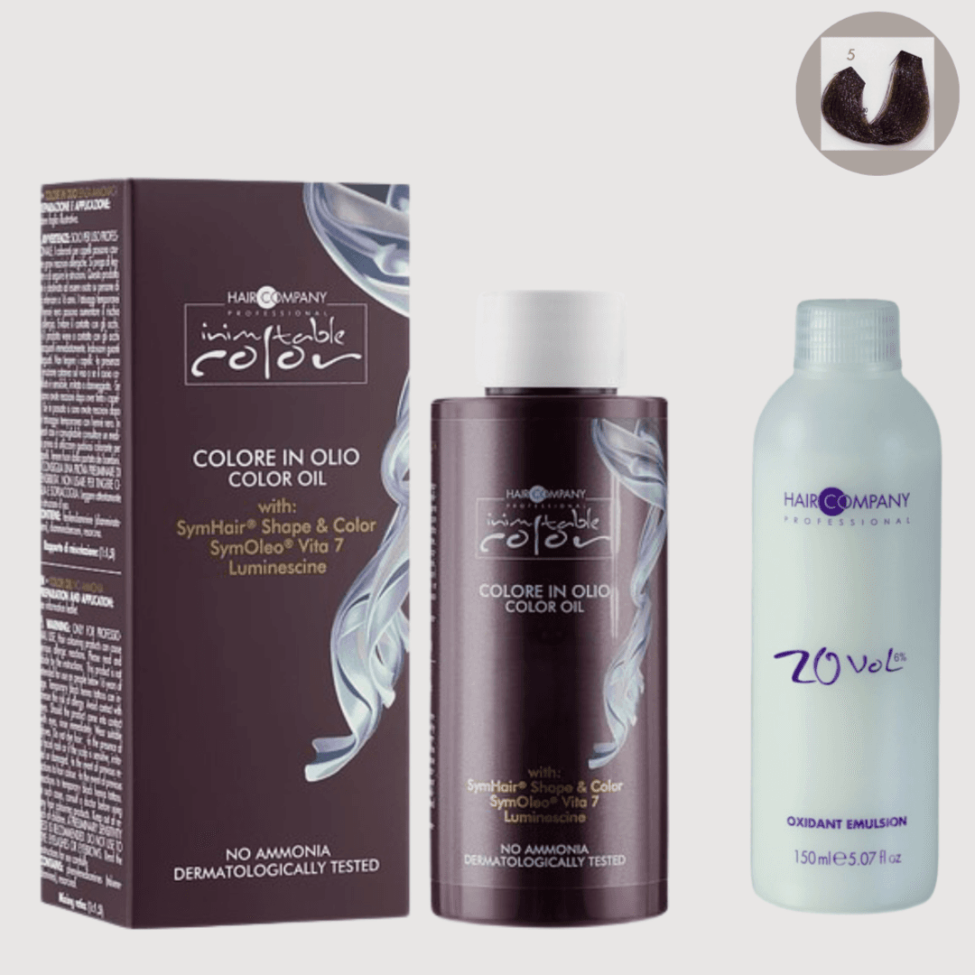 زيت تلوين الشعر Inimitable من Hair Company 5 كستنائي فاتح 100 مل LB13122 + مستحلب مؤكسد 20 فولت (6%)