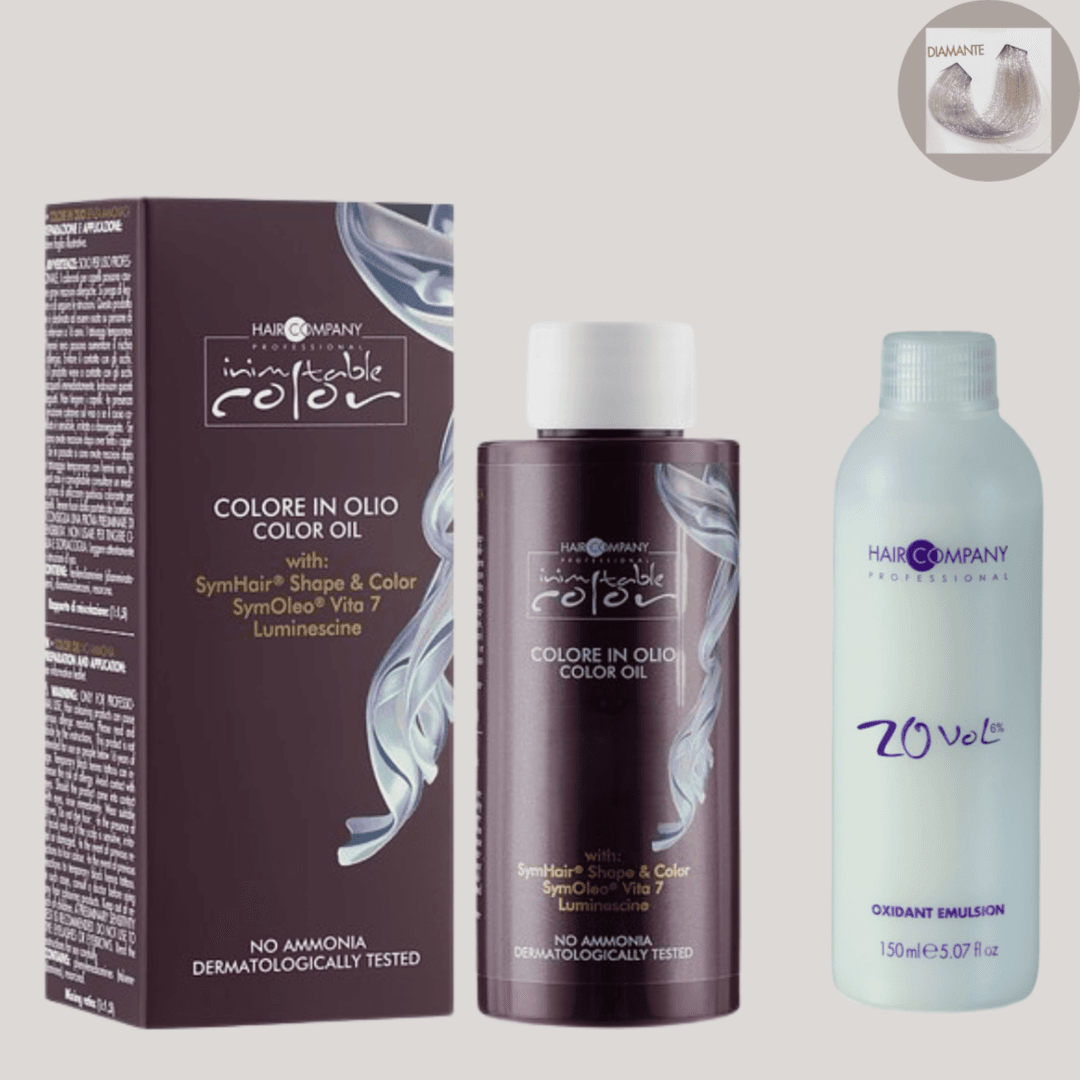 زيت تلوين الشعر Inimitable Color Oil من Hair Company Diamante 100ml LB13157 + 20 Vol. (6%) مستحلب مؤكسد