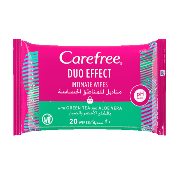 Carefree Duo effect Intimate Wipes with green tea & Aloe vera  20pcs