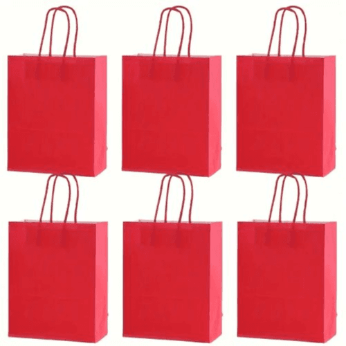 Red Kraft Paper Bags 16x22x8cm - Foldable and Ideal for Takeout, Parties, and Events. (Red)