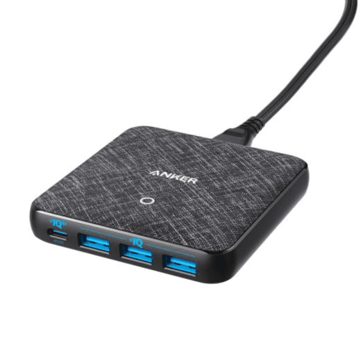 شاحن Anker PowerPort Atom III Slim بقوة 65 واط بتقنية PD+3IQ (أربعة منافذ) - أزرق