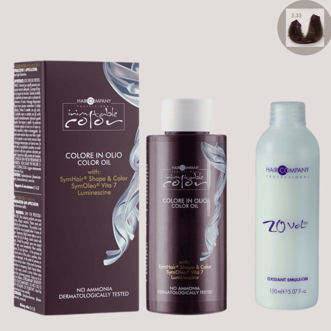 زيت تلوين الشعر Inimitable Color Oil من Hair Company 5.32 وردي كستنائي فاتح ذهبي 100 مل LB13134 + مستحلب مؤكسد 20 مجلدًا (6%)