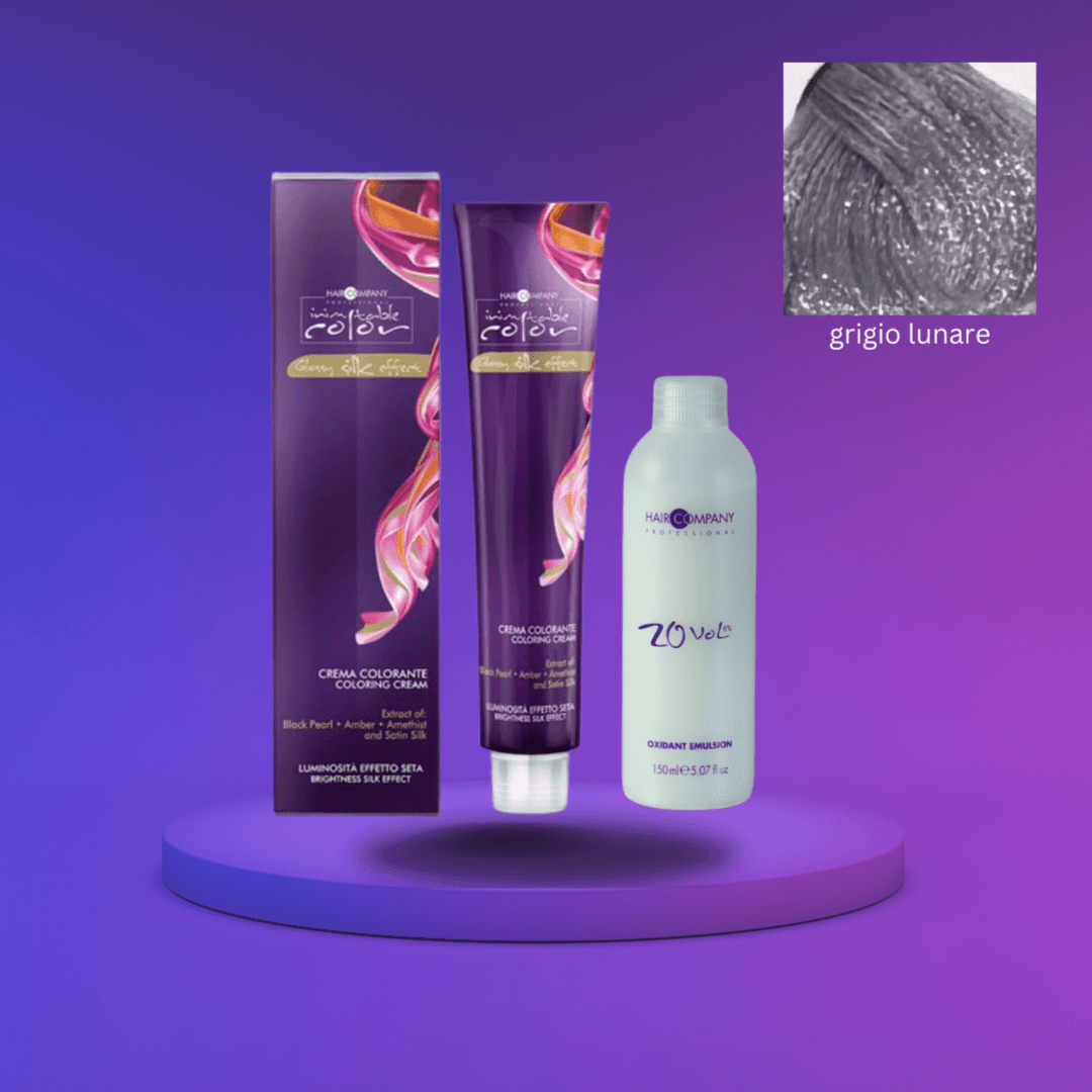 كريم تلوين الشعر Inimitable Color Cream Pastel Grigio Lunare من شركة Hair Company سعة 100 مل LB12756 + مستحلب مؤكسد 20% Vol. (6%)