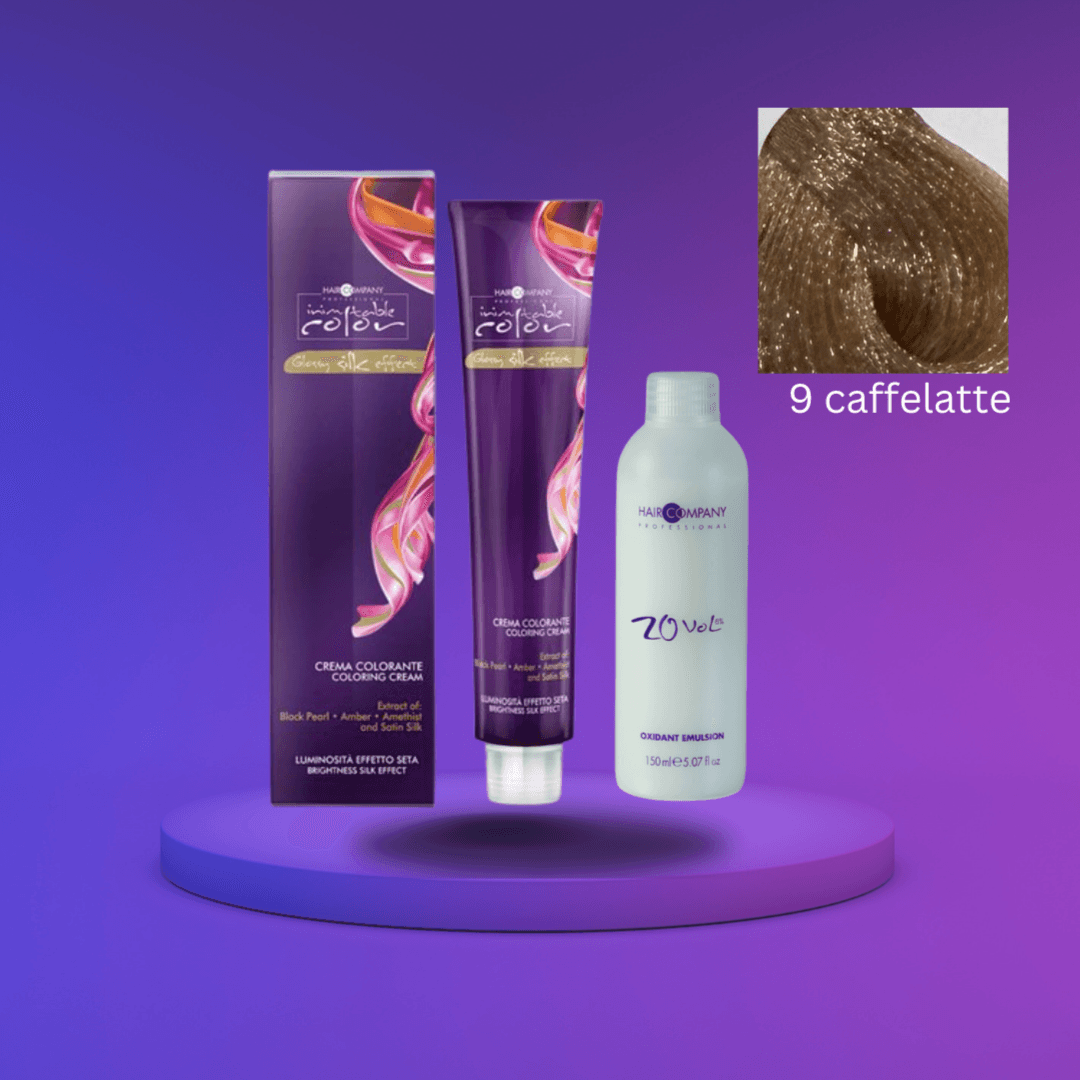 كريم تلوين الشعر Inimitable Color Cream 9 Caffelatte من شركة Hair Company سعة 100 مل LB12015 + مستحلب مؤكسد 20% (6%)