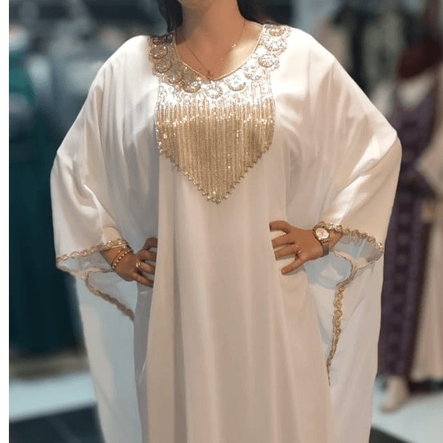 White Butterfly-Shaped Chiffon Jalabiya