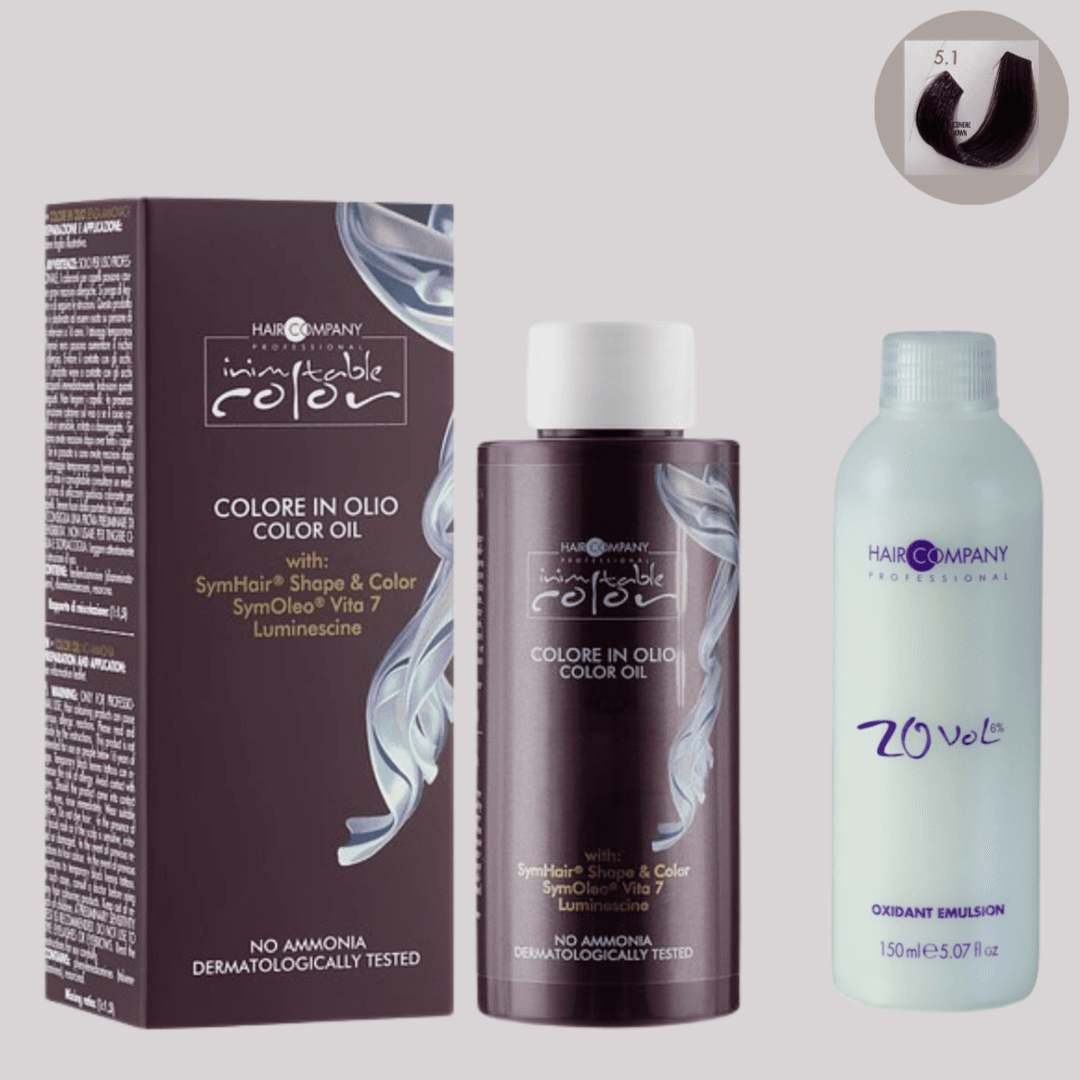 زيت تلوين الشعر Inimitable من Hair Company 5.1 بني فاتح 100 مل LB13128 + مستحلب مؤكسد 20 مجلد (6%)