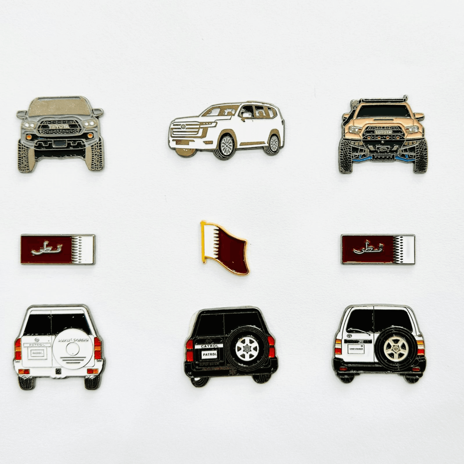 Metal 3D Stickers Qatar Logos and Cars - 9 pcs