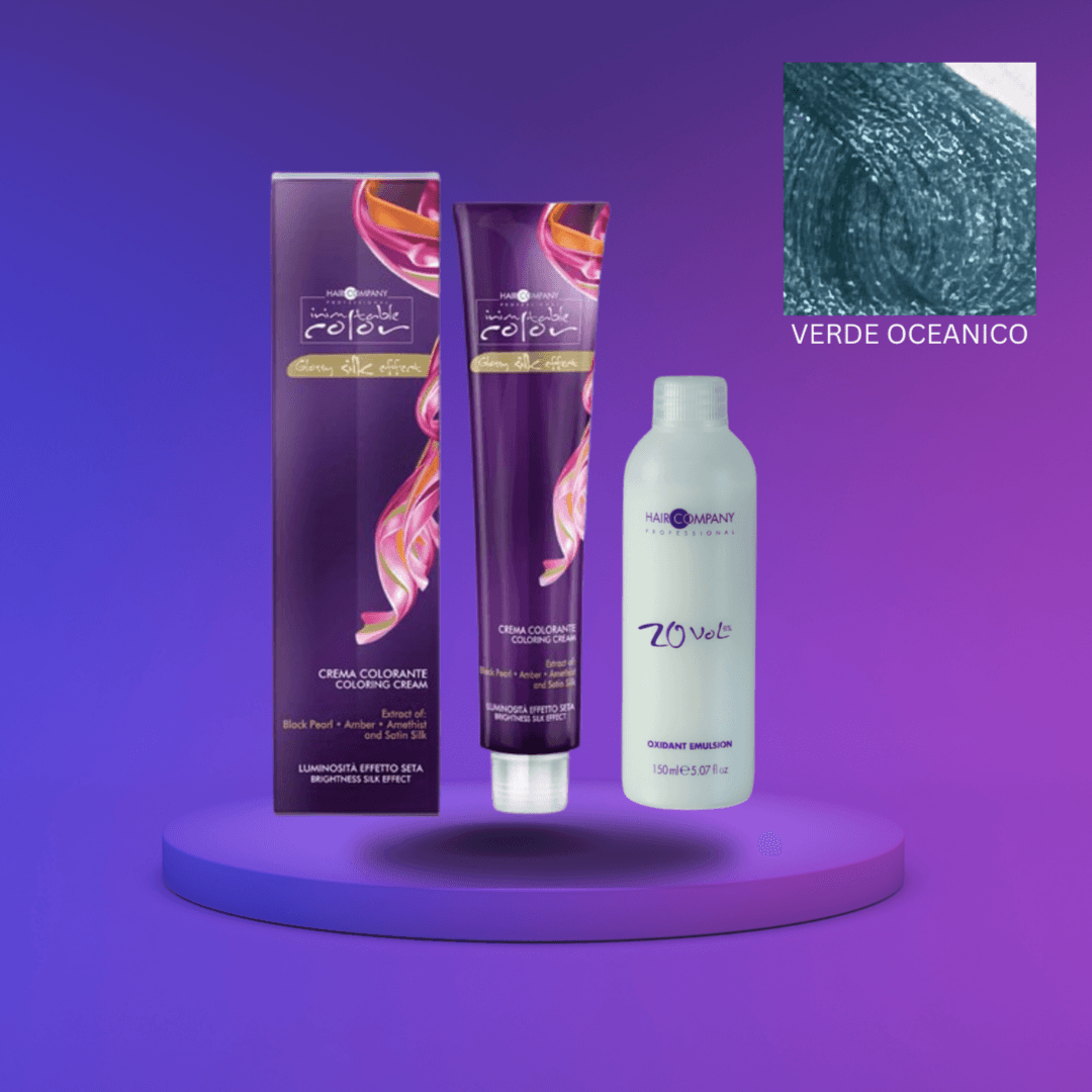 كريم تلوين Inimitable من Hair Company باللون الأخضر Oceanico 100 مل LB12750 + مستحلب مؤكسد 20% (6%)
