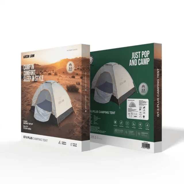 Camping Tent, Light Weight. 2-3 Person Capacity, Windproof Rope, Ventilated Mesh, 15 Second Instand Setup - Green Lion GT 3 PLUS