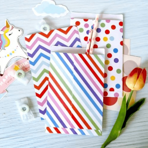 24 Sets Small Rainbow Treat Bags with Stickers – Stripes, Dots, Party Favor