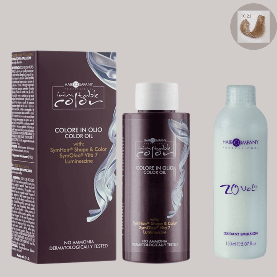 زيت تلوين الشعر Inimitable من Hair Company 10.23 عنبري بلاتيني 100 مل LB13139 + مستحلب مؤكسد 20 فولت (6%)