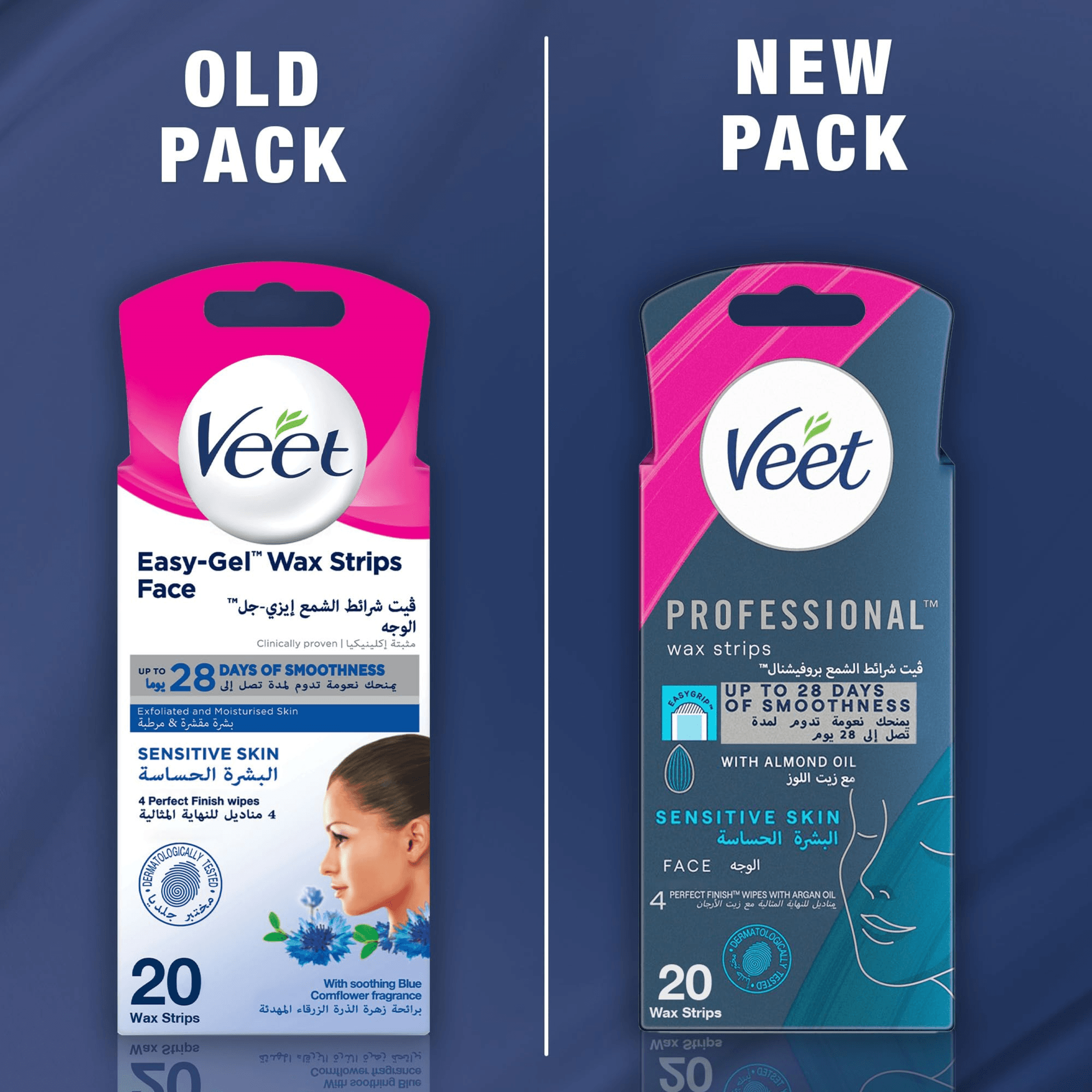Veet Easy-gel Wax Strips Face For Sensitive Skin With Soothing Blue Cornflower Fragrance 20 Wax Strips
