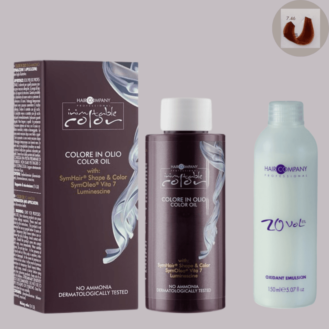 زيت لون الشعر Inimitable من Hair Company 7.46 برونزي أشقر متوسط ​​100 مل LB13141 + 20 حجم. (6%) مستحلب مؤكسد