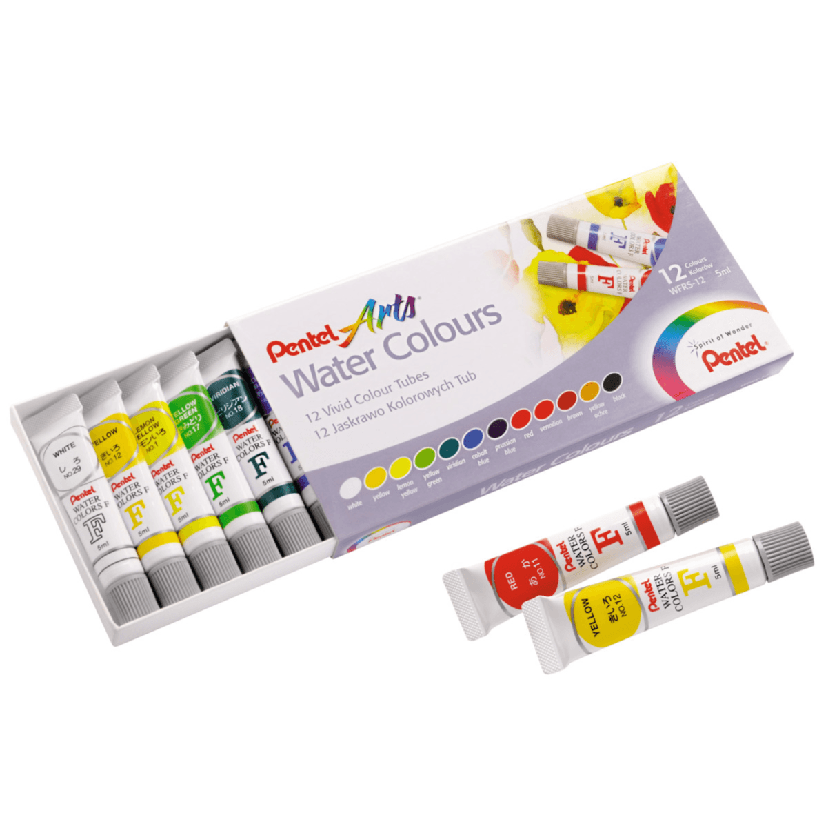 Pentel Arts Water  Colours  - 12 Colours Tube 5ml