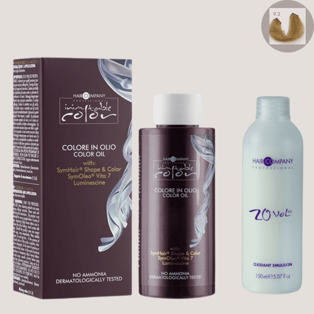 زيت تلوين الشعر Inimitable Color Oil من Hair Company 9.3 أشقر ذهبي فاتح جدًا 100 مل LB13133 + مستحلب مؤكسد 20 مجلدًا (6%)