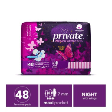 Private Natural cotton Feel Feminine pads Night with Wings maxi-pocket 48 pcs