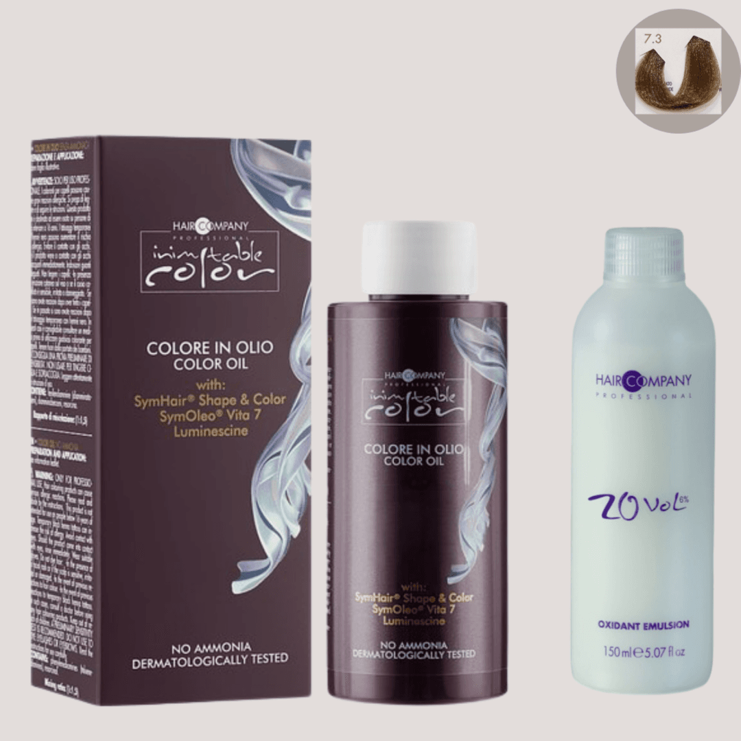 زيت تلوين الشعر Inimitable Color Oil من Hair Company 7.3 أشقر ذهبي متوسط ​​100 مل LB13132 + مستحلب مؤكسد 20 مجلدًا (6%)