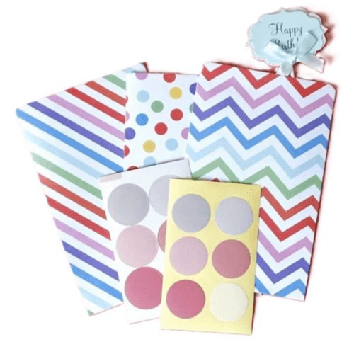 24 Sets Small Rainbow Treat Bags with Stickers – Stripes, Dots, Party Favor