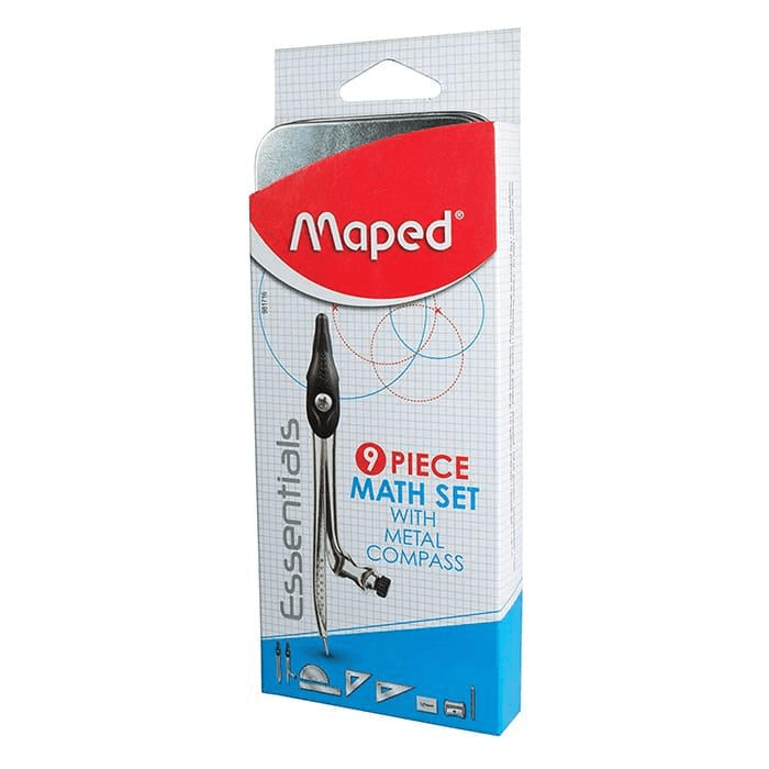 Mapped 9 Piece Math St Wit 2 Metal Compasses