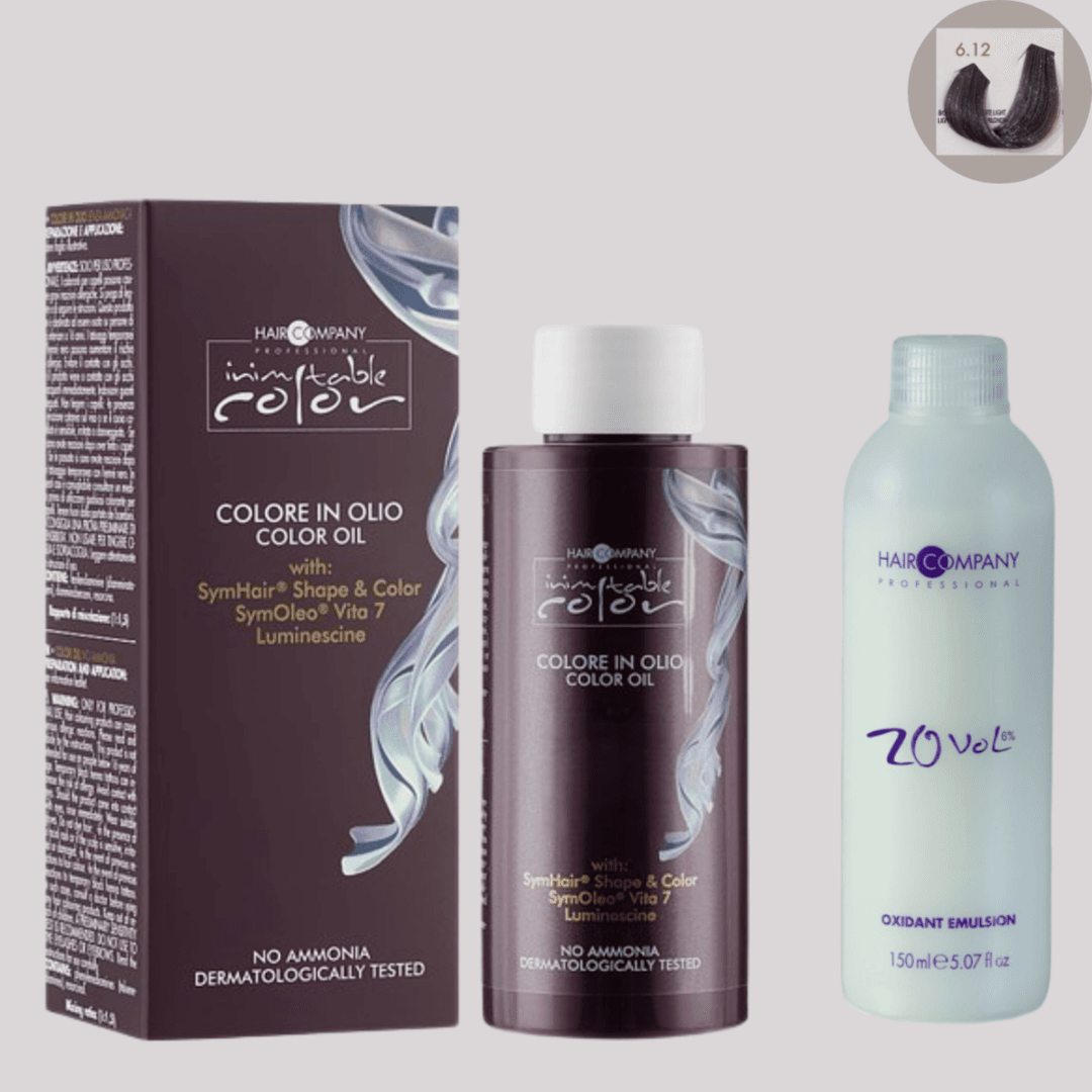 زيت تلوين الشعر Inimitable من Hair Company 6.12 Light Hematite Dark Blonde 100 مل LB13147 + مستحلب مؤكسد 20 Vol. (6%)