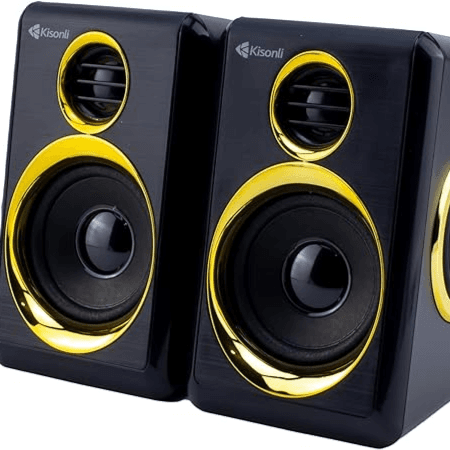 Kisonli T-005 USB 2.0 Multimedia Speaker 3.5mm Audio Cable For Desktop Computer - Black and Gold 