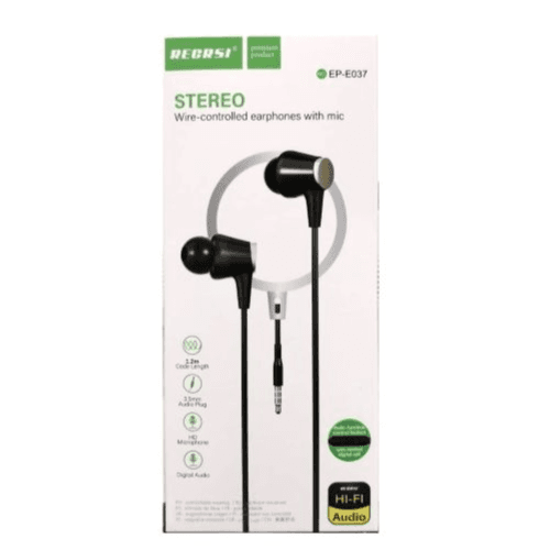 RECRSI - STEREO WIRE CONTROLLED EARPHONES (EP-E037) (White)