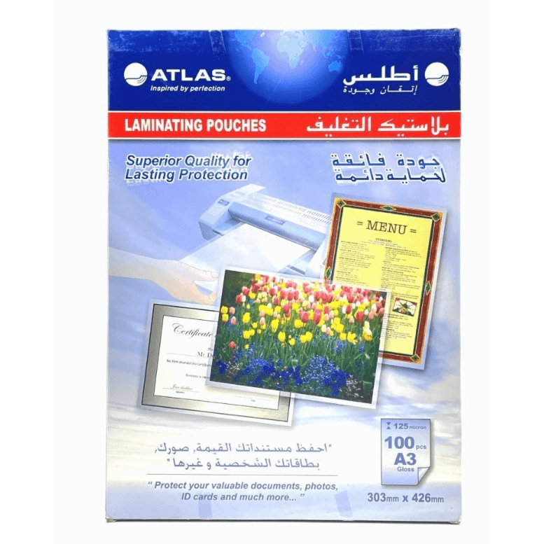 Atlas A3 Gloss Laminating Pouches 125 Micron 100 pcs 303x426 mm