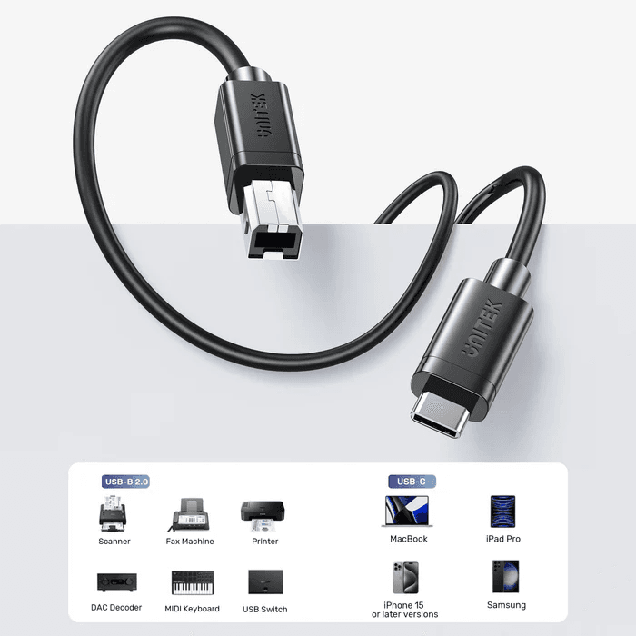 Unitek Usb 2.0 Usb-c To Usb-b Printer Cable 2m C14140abk-2m A-b M/m C14140abk