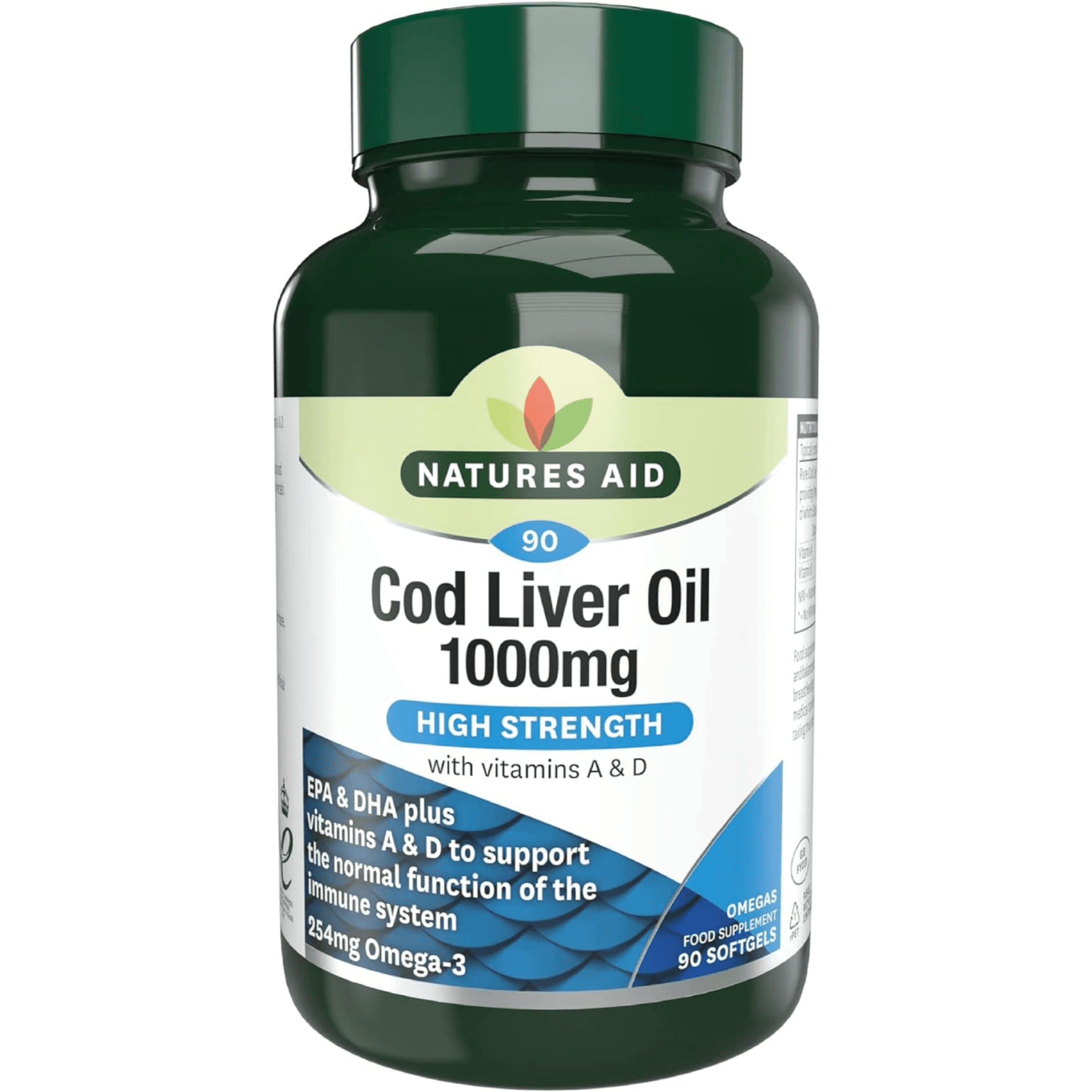 Natures Aid Cod Liver Oil 1000mg with Vitamins A & D 90 Softgels