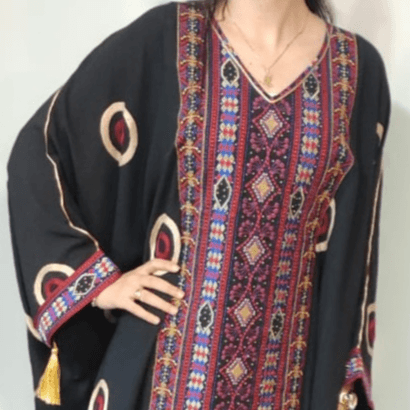 Palestinian Butterfly-Style Jalabiya – Black