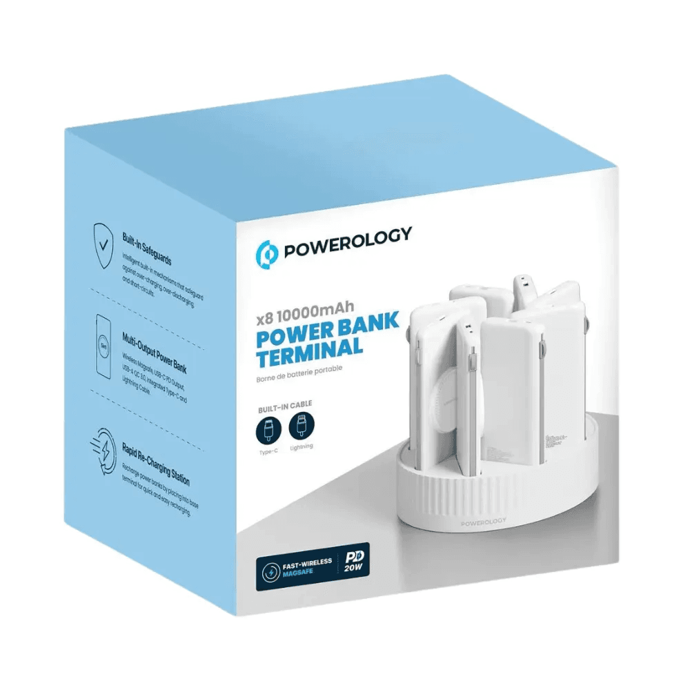 Powerology 8 In 1 Magsafe Wireless Power Station 8*10000Mah PD20W - WHITE