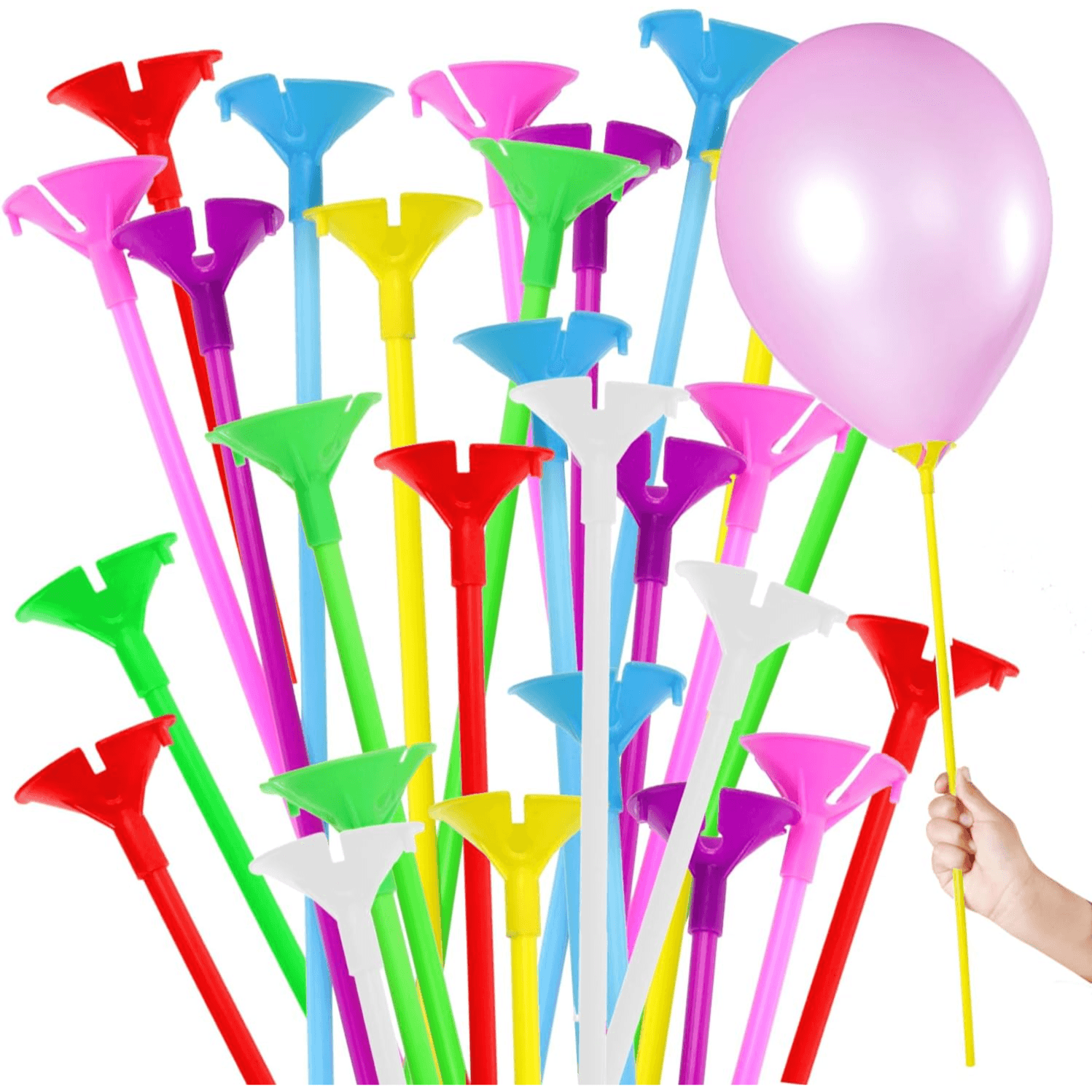 Balloon & Balloon Sticks Assorted Colors, Plastic Balloon Holders 10 pc pckt 