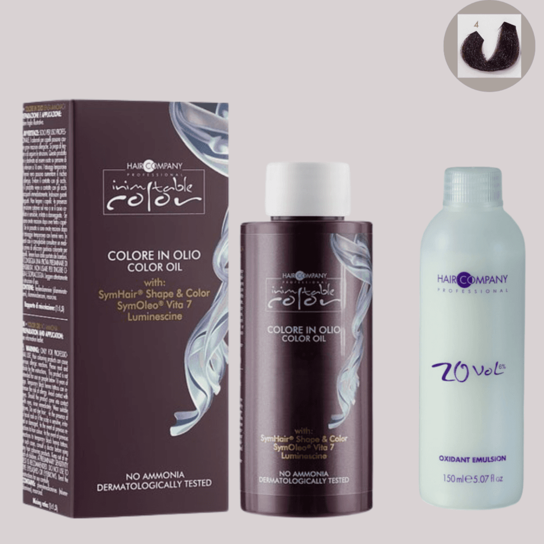 زيت تلوين الشعر Inimitable من Hair Company 4 كستنائي متوسط ​​100 مل LB13121 + مستحلب مؤكسد 20 فولت (6%)