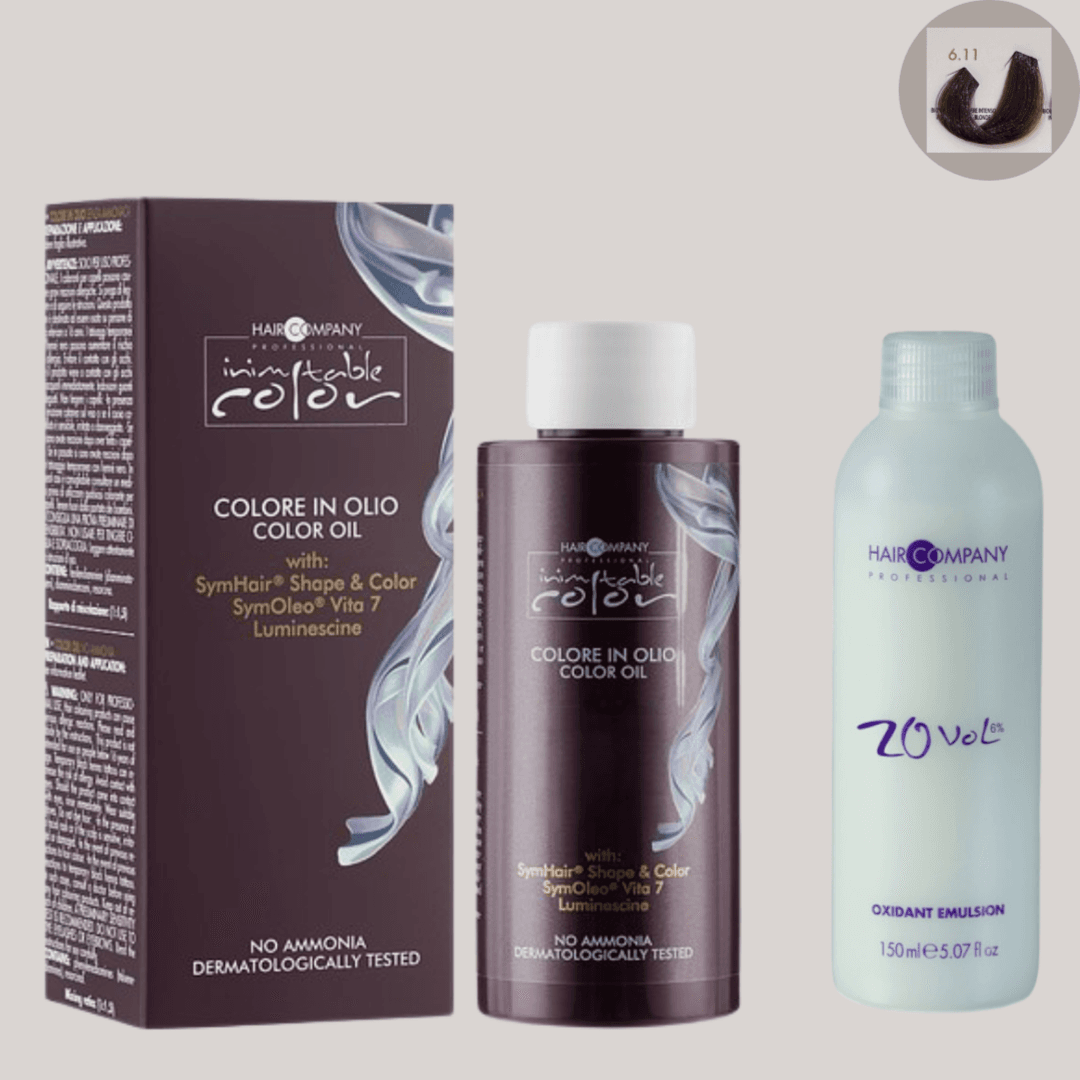زيت تلوين الشعر Inimitable من Hair Company 6.11 أشقر رمادي داكن مكثف 100 مل LB13150 + مستحلب مؤكسد 20 فولت (6%)