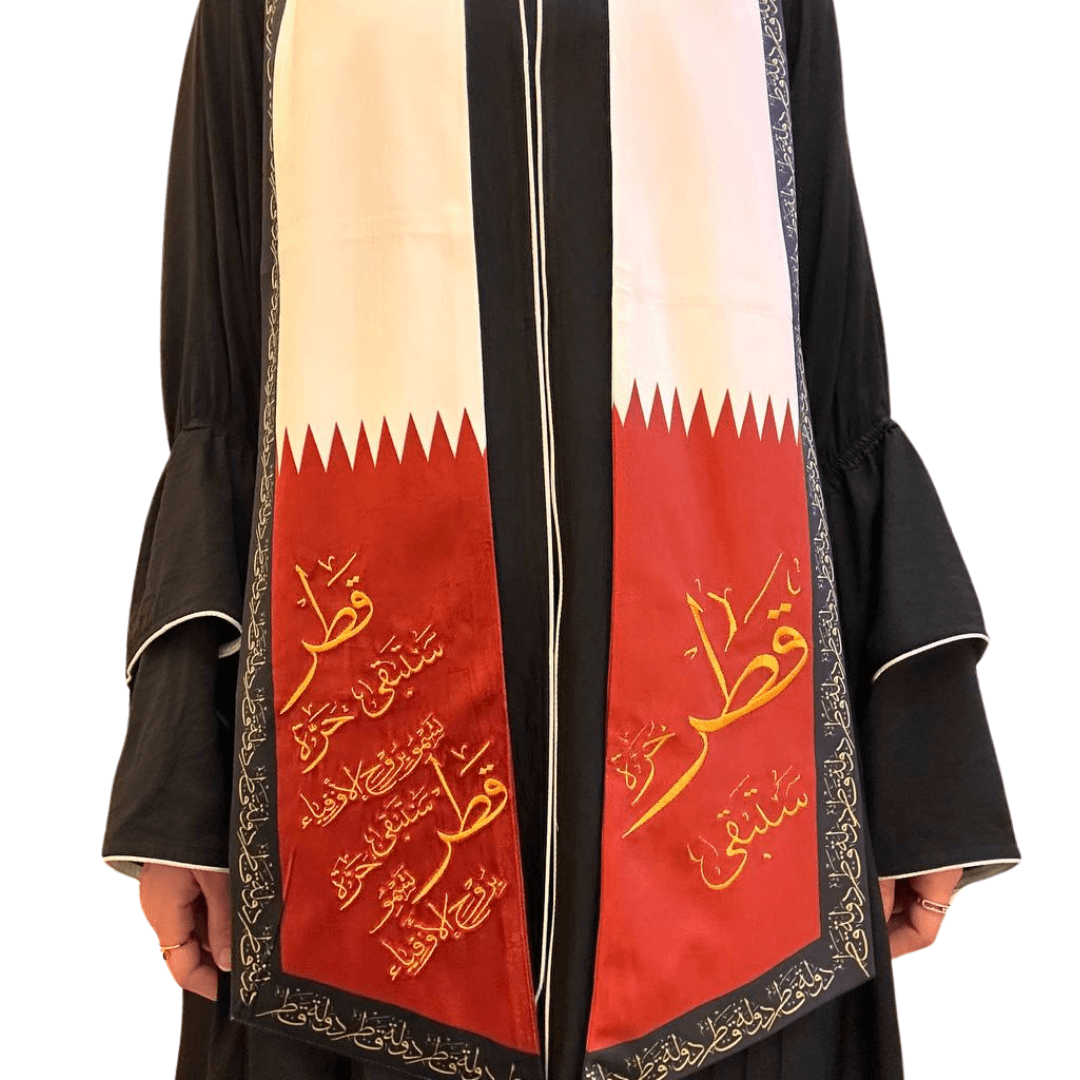Qatar National Day scarf for women, Qatar scarf embroidered with high quality, Qatar scarf elegance and distinction, Qatar gifts, size 16-180 cm