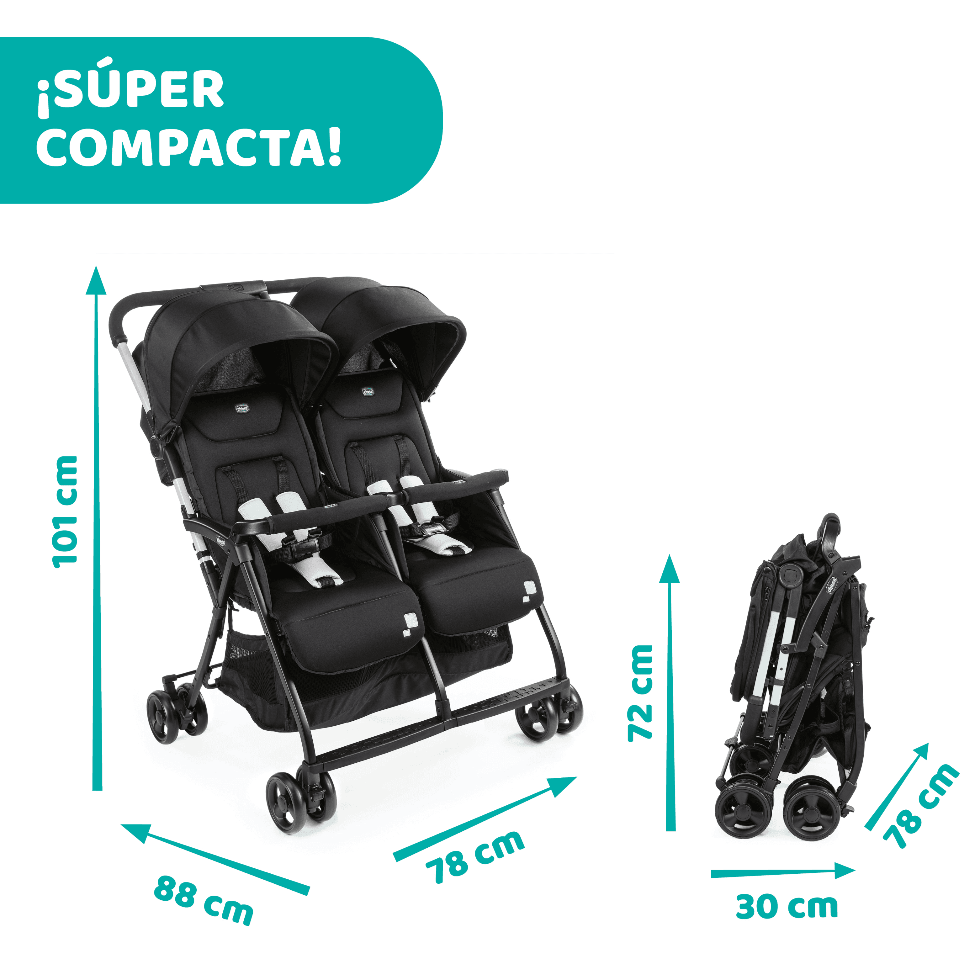 Chicco Ohlala Twin Stroller - Black Night