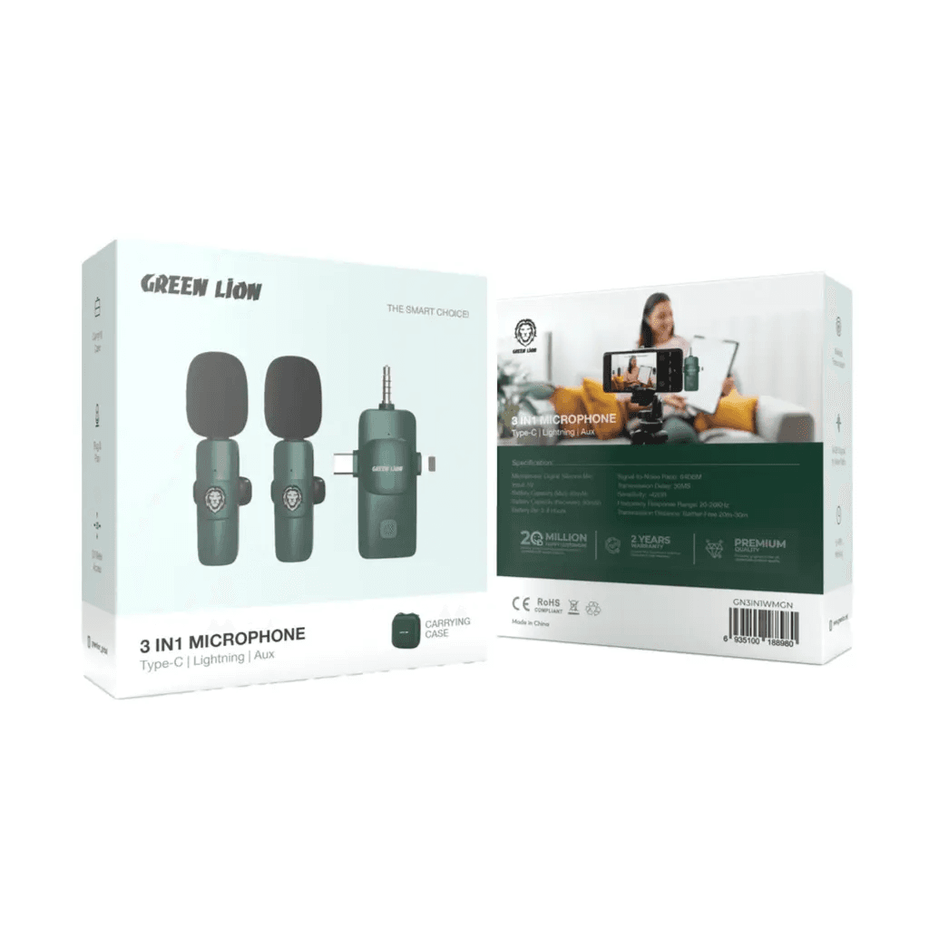 Green Lion 3 IN 1 Microphone Type-C / Lightning / Aux - Green