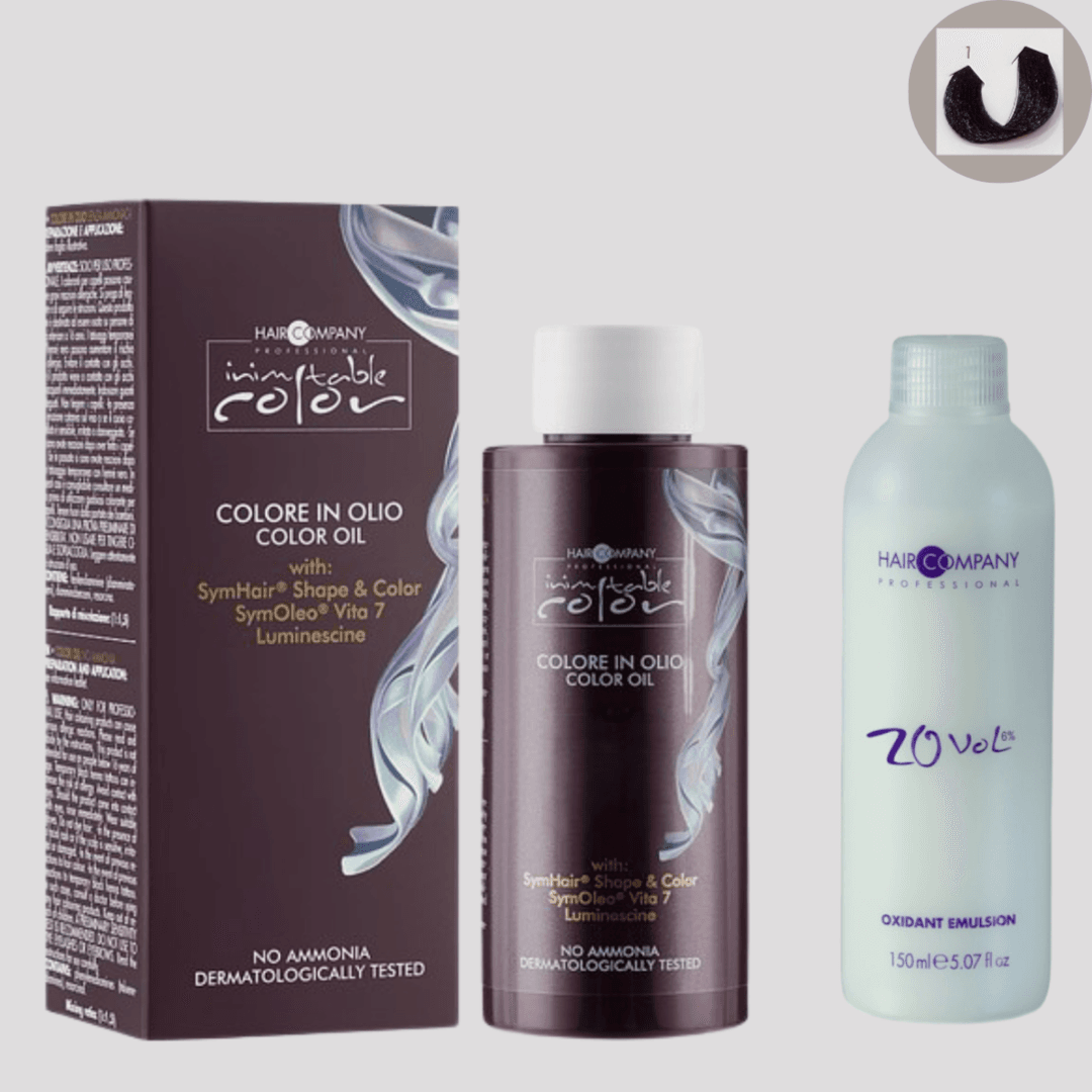 زيت تلوين الشعر Inimitable من Hair Company 1 أسود 100 مل LB13118 + مستحلب مؤكسد 20% (6%)