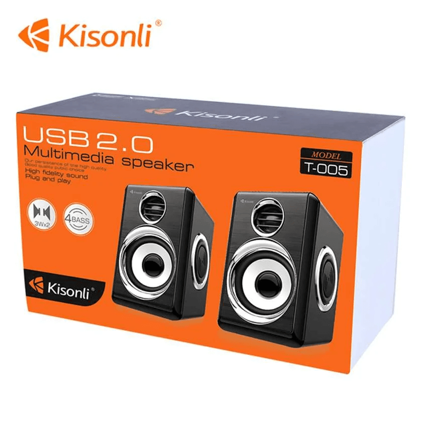 Kisonli T-005 USB 2.0 Multimedia Speaker 3.5mm Audio Cable For Desktop Computer - Black and Gold 