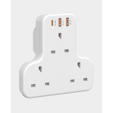 Moxedo 6 in 1 UK-Plug Power Extension Adapter with 3 AC Outlet 2 USB-A Ports and 20W Type-C - White