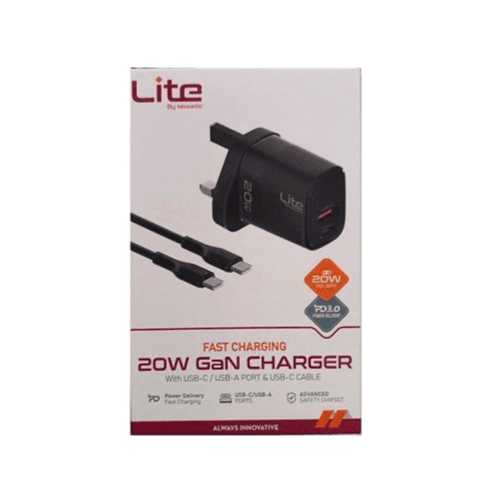 MOXEDO LITE 20W GAN CHARGER WITH USB-C / USB-A PORT & USB-C CABLE (ML-C012-C)