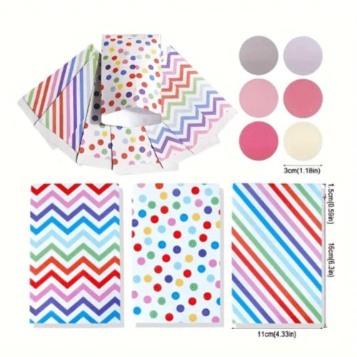 24 Sets Small Rainbow Treat Bags with Stickers – Stripes, Dots, Party Favor